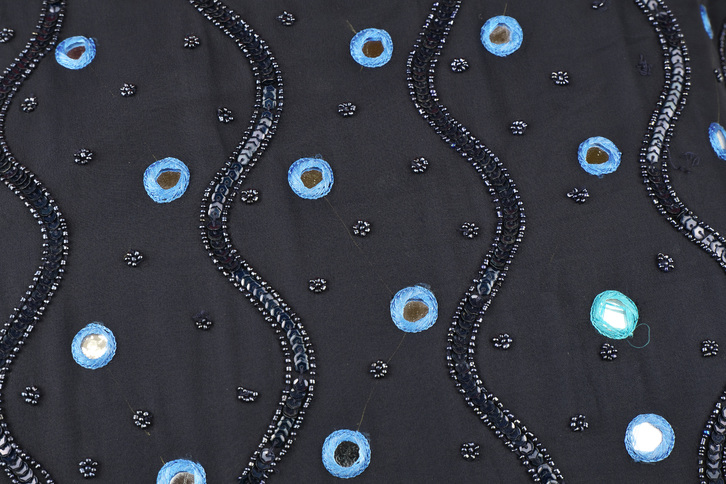 Abito donna in cotone blu con paillette e specchietti 4 Abito donna in cotone blu con paillette e specchietti Abbigliamento 4