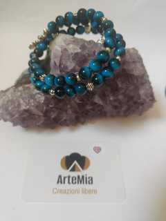 Bracciale Memory wire con pietre agata blu celesti
