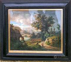 Quadro fiammingo metà ottocento raffigurante antico paesaggio romano 