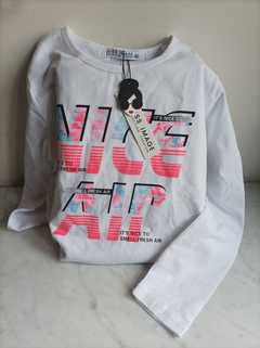 T-shirt bimba (Cod 56), manica lunga, colore bianco e fluo. Girocollo, marca Miss Image, 95% cotone